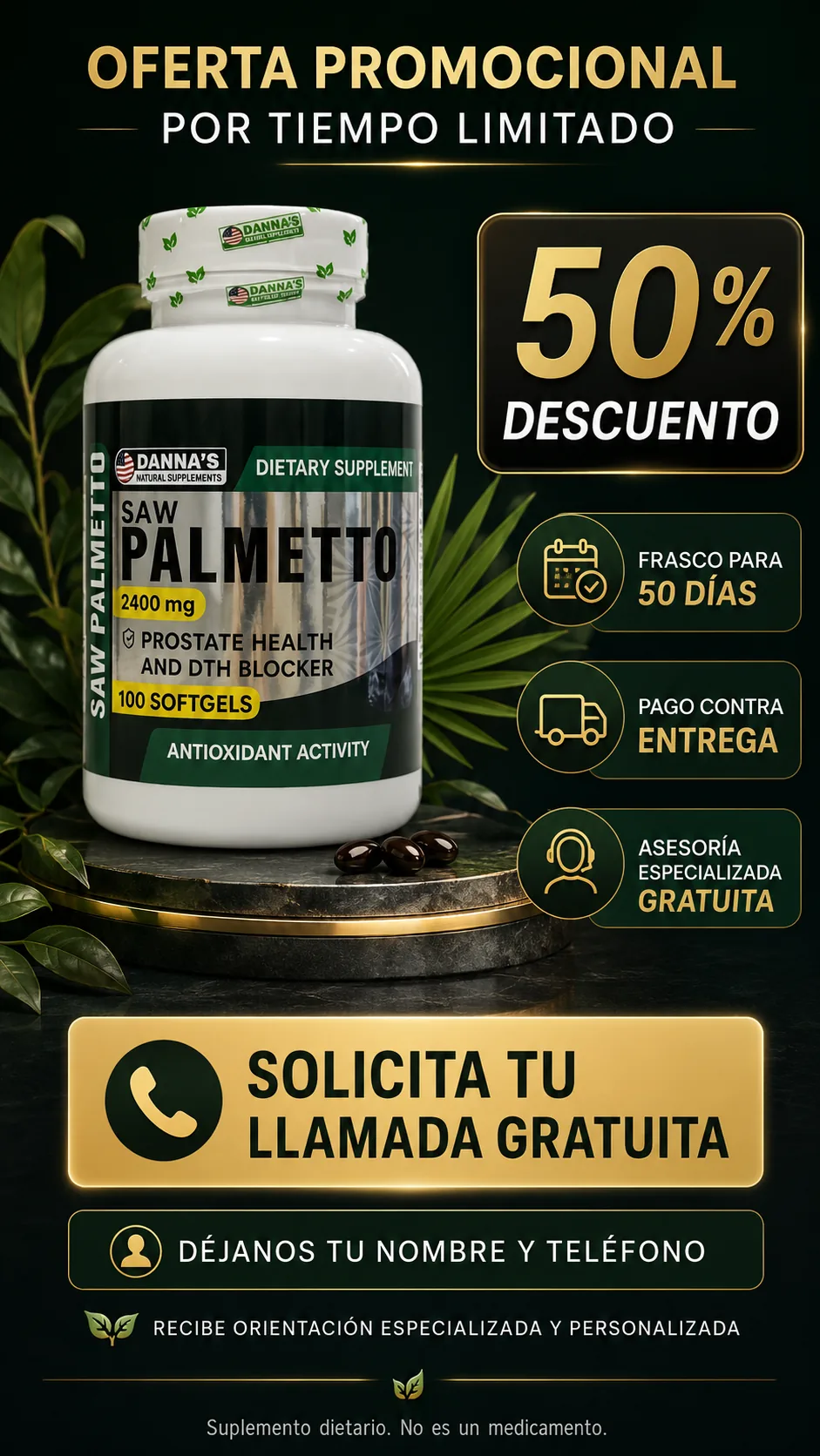Oferta promocional Saw Palmetto con 50 por ciento de descuento